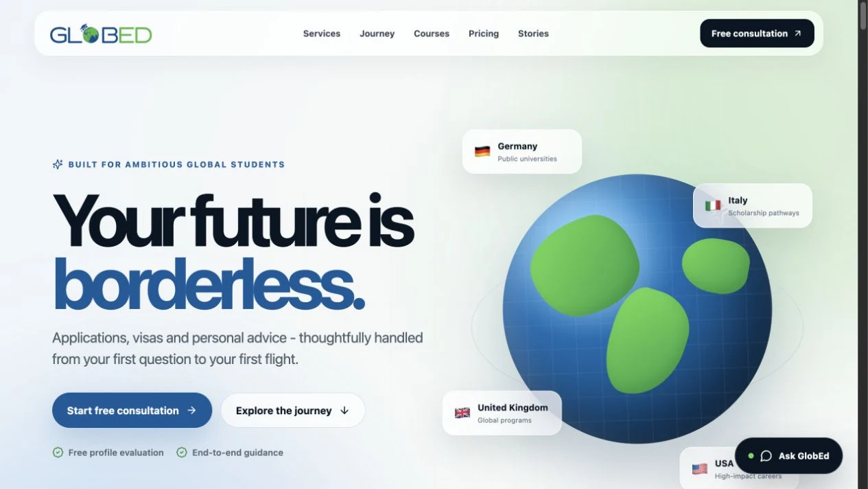 The Globed actual homepage interface